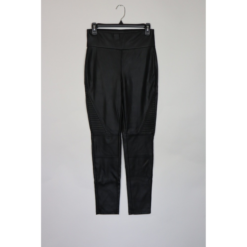 BBJ Los Angeles Women's Black Faux Leather Pants with Ribbed Thigh Detail Size L